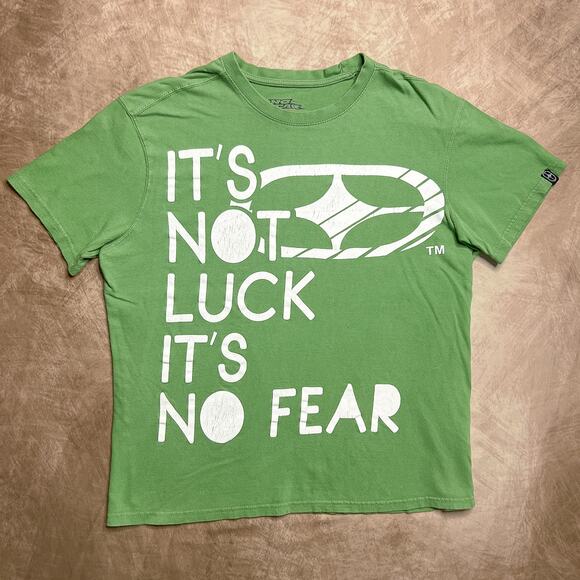 Vintage Y2K No Fear It's Not Luck T-Shirt Green Short Sleeve Distressed Skater - Picture 1 of 7
